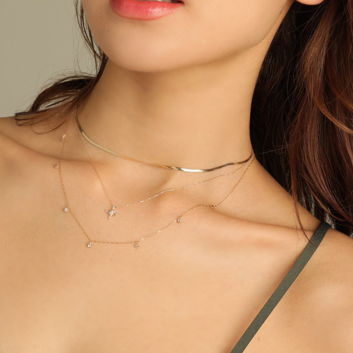 ダイヤモンド 18K イエローゴールド ステーションネックレス